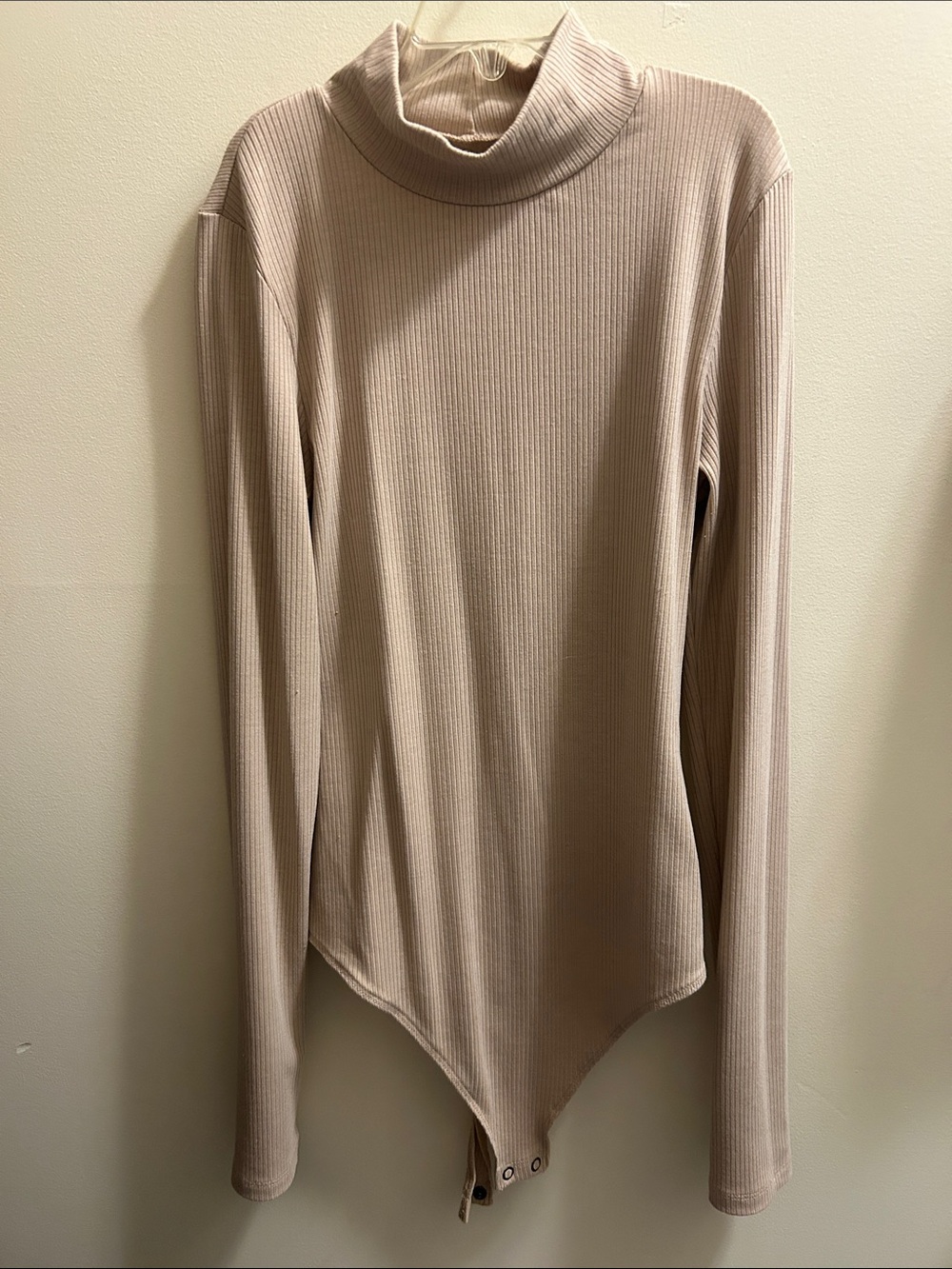 Ribbed Turtleneck Bodysuit - Beige